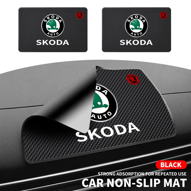 Car Silicone Non-Slip Mat Interior Console Emblem Badge Anti-Slip Pad For Skoda Fabia Superb Yeti Octavia Rapid Kodiaq Mk3 A4