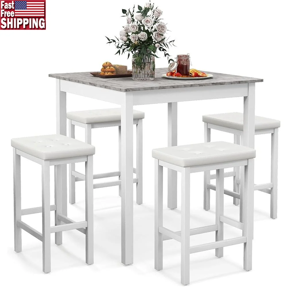 Counter Height Dining Table Set with 4 Stools Space Saving Design Small Dining Areas and Kitchen Use