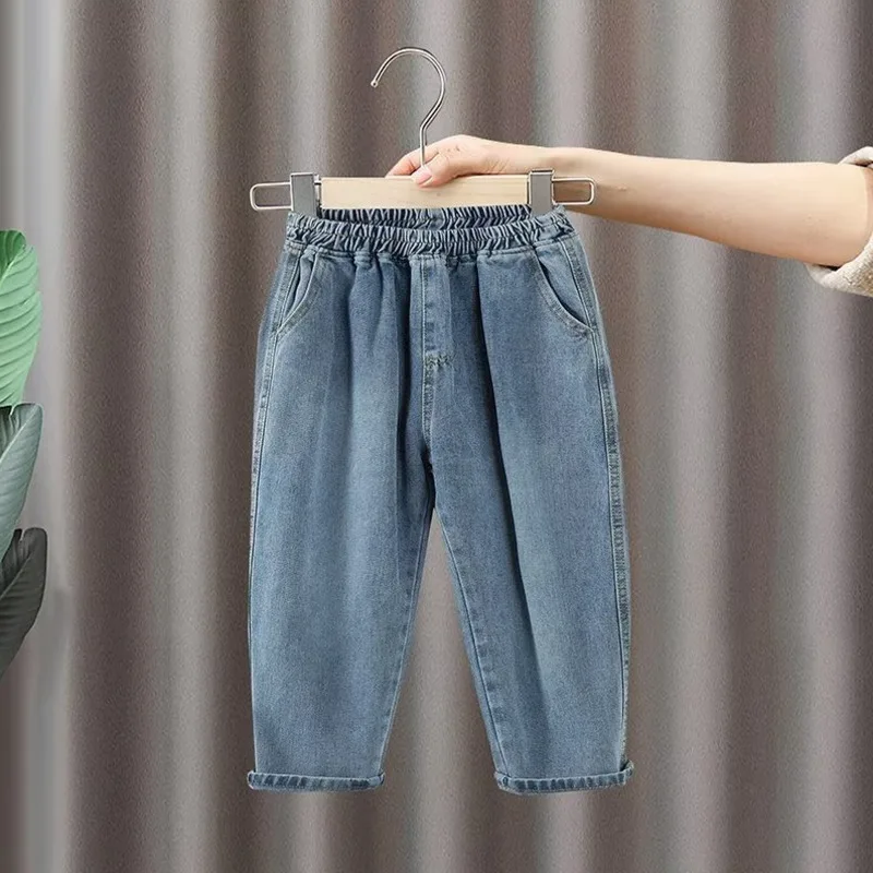 

Popular all-match new children's clothing lazy summer zipper mid-waist ins jeans nine-point pants men's simple trend