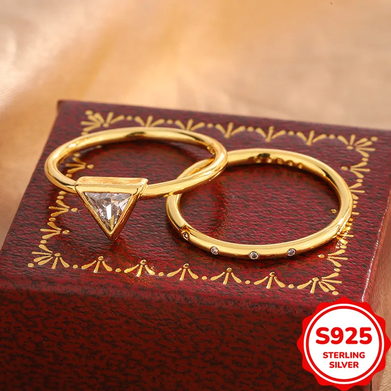 

Fashionable and Versatile Authentic S925 Silver Triangular Double Layer Stacked Women's Ring