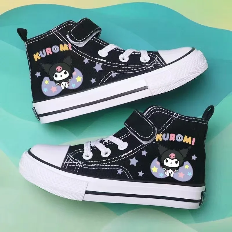 Sanrio Kuromi stampato High Top scarpe di tela Cartoon Cinnamoroll bianco Graffiti scarpe vulcanizzate studenti primavera autunno 2024 nuovo