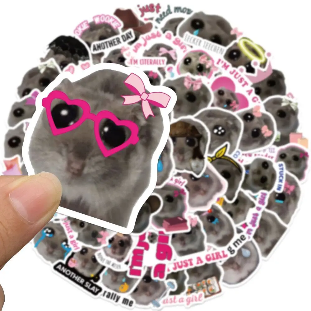 10/56PCS Cute Funny Sad Hamster Meme Stickers Just a Girl Graffiti Decals DIY Stationery Scrapbook Bike Phone Guitar Sticker Toy