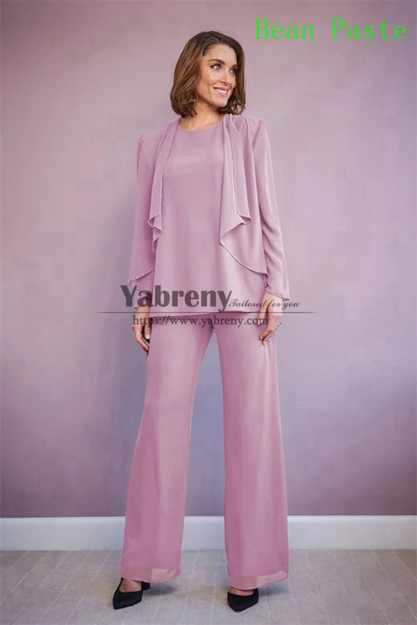 

Three Piece Chiffon Under 100 Mother of the Bride Pant Suits Bean Paste Spring Women's Outfits