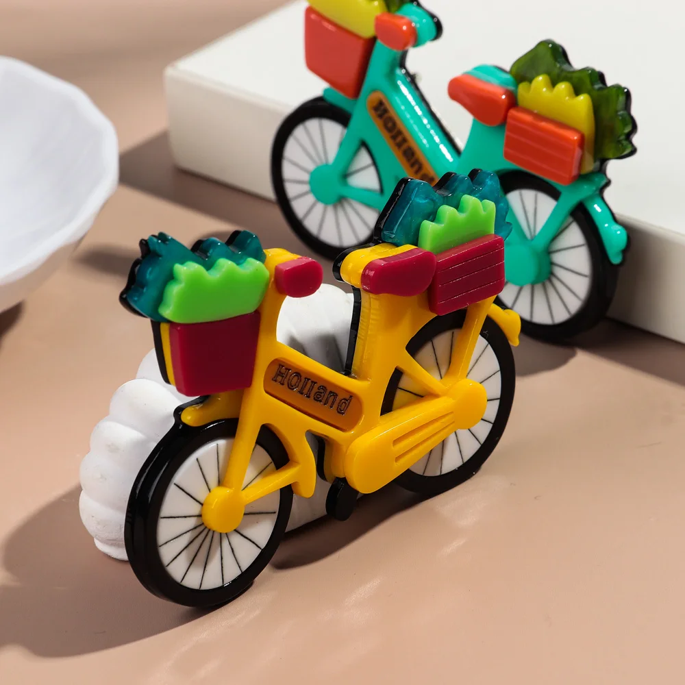 Cute Acrylic Colorful Bicycle Brooch for Women Unisex Sweet Flower Bike Splicing Badges Pins Casual Bag Clothes Accessories