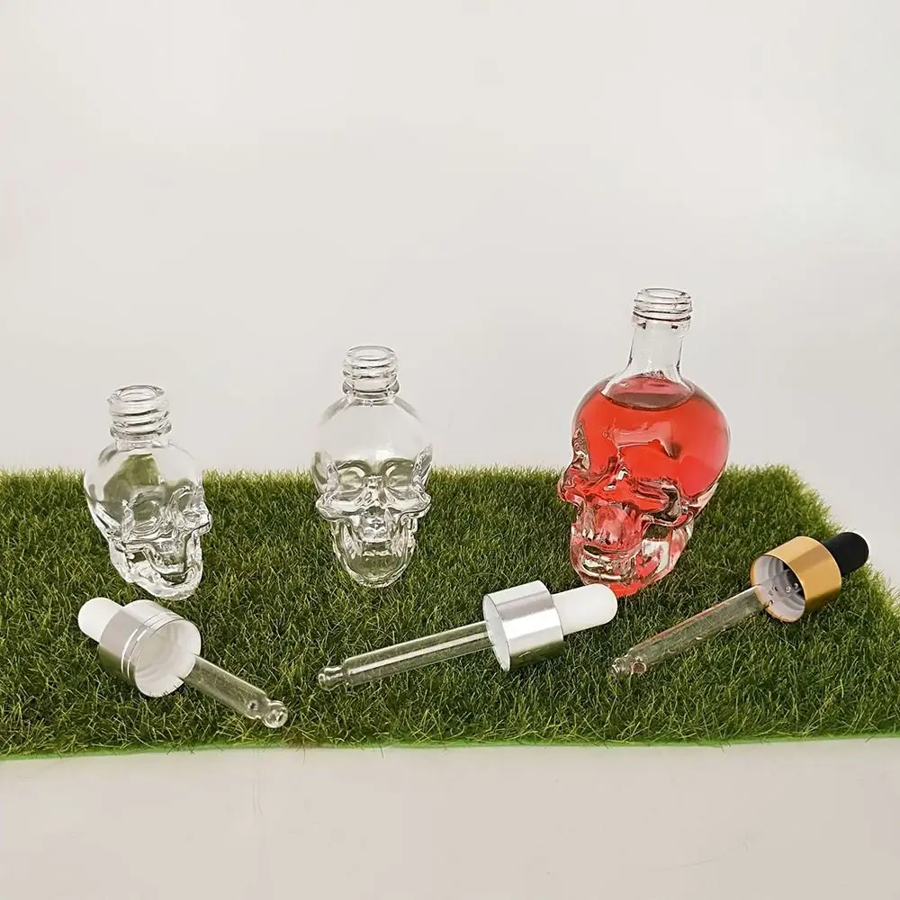 

Glass Dropper Skull Shape Bottle with Pipette Transparent Glass Liquid Dropper Bottle Personality Empty Cosmetic Containers