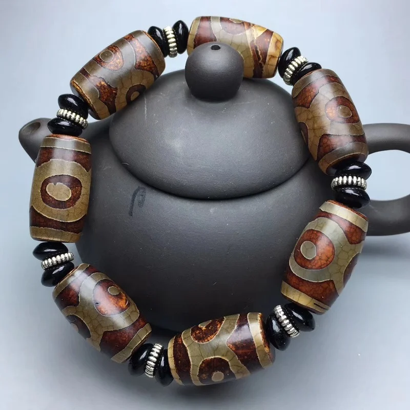 Natural Tibetan Agate Three Eye DZi Agate Bracelet for Men and Women