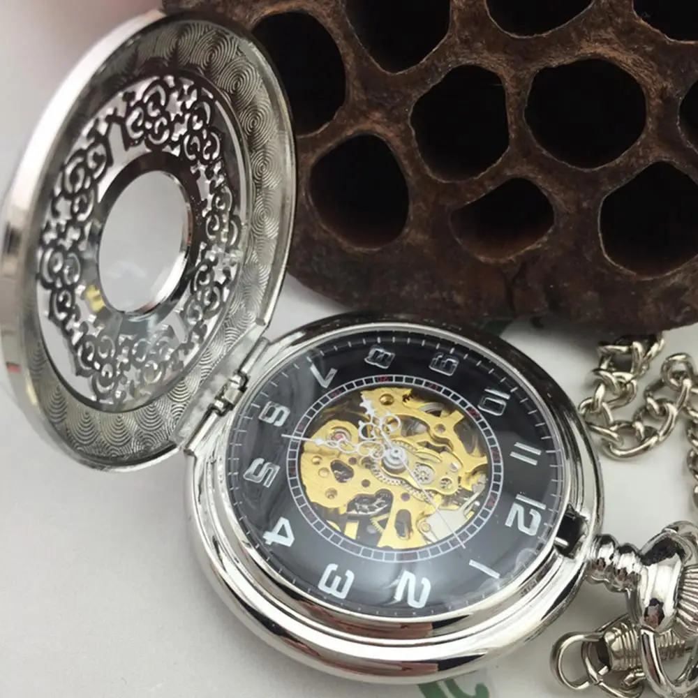 

Retro Unisex Pocket Fob Watches Hollow Flower Round Dial Hand Winding Chain Mechanical Pocket Watch