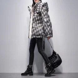 2023 New Printed Winter Coats Women Hooded Fashion Puffer Jackets White Duck Down Parkas Thicken Warmth Loose Outwear