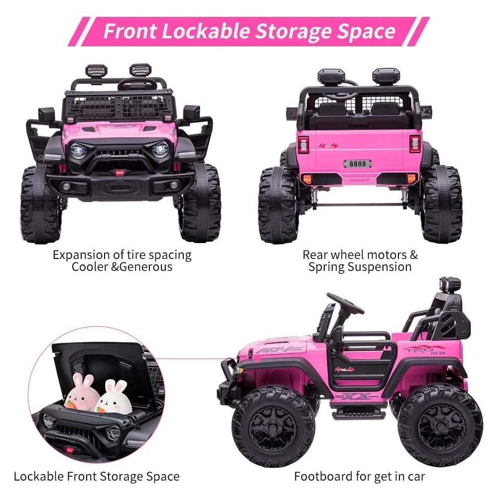 24V Kids Ride On Truck with Remote Control 15.5" All-Terrain Wheels & 20" Seat LED Lights/Music/USB Storage Gift for Boys Girls