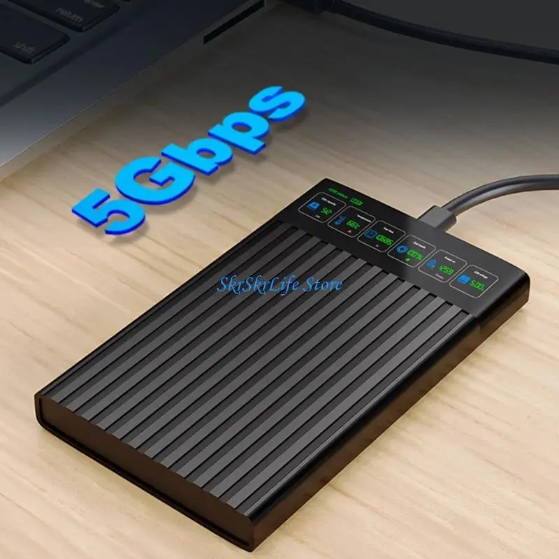 E65E 2.5in Serialed ATA Storage Enclosure with Front Display, USB 3.2 Type C Drive Case for Status Viewing and Routine File