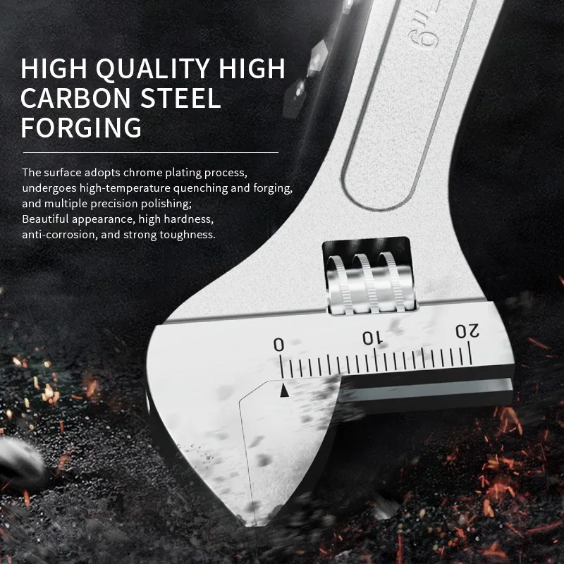 RAYENR Adjustable Wrench Large Openin long Handle Universal Spanner Carbon Steel Mechanical Workshop Hand Repair Tools