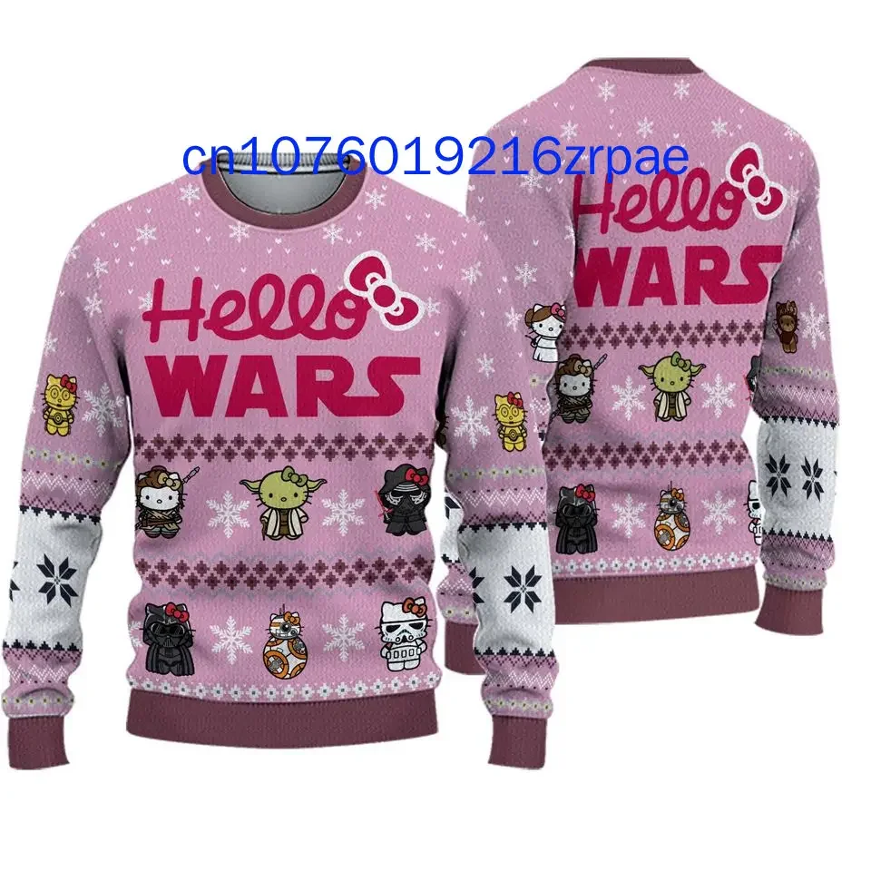 2024 novo natal hello kitty suéter feio masculino e feminino casual desenho animado moletom de natal