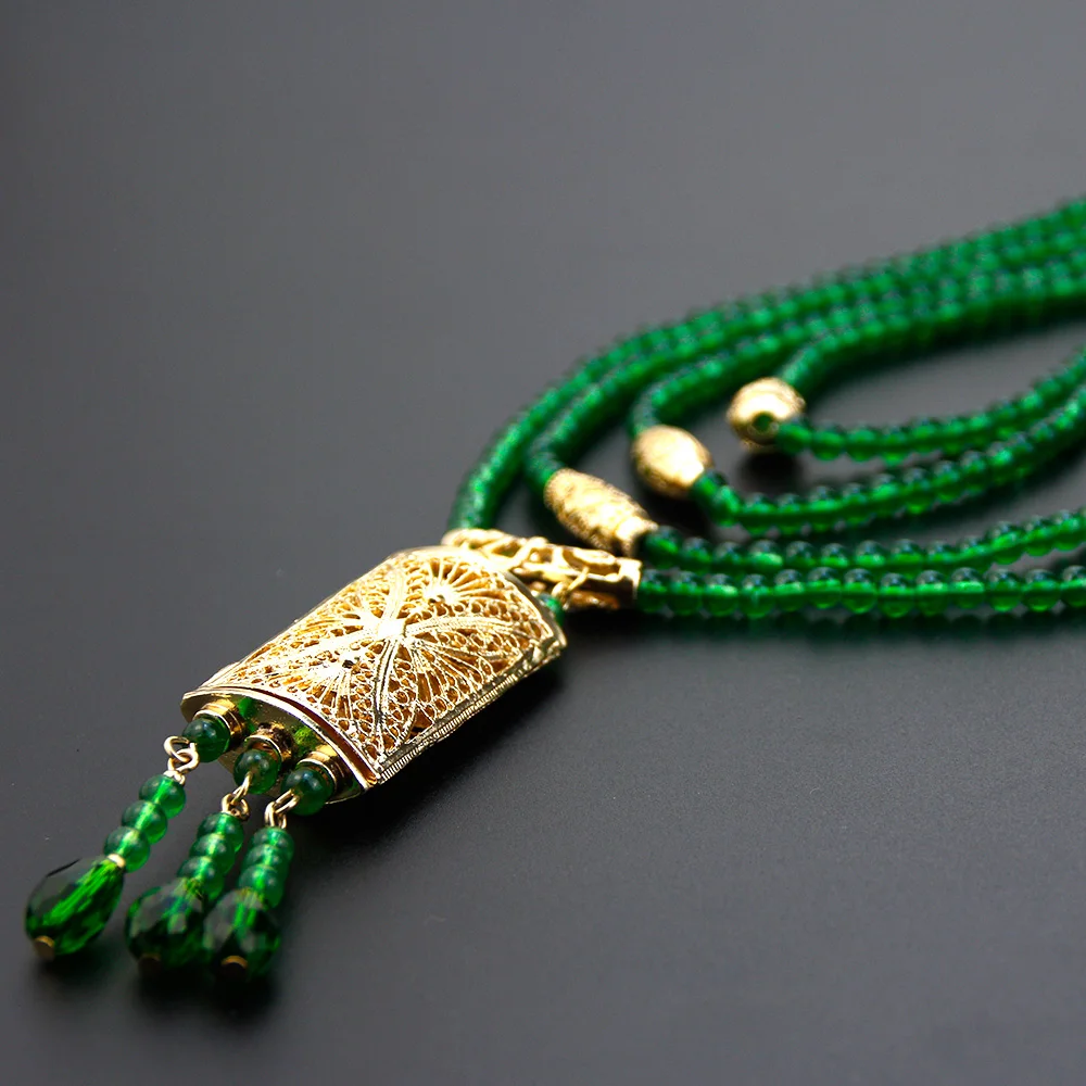 Neovisson Morocco Charm Necklace 18k Gold Color Arabic Bead Necklace Long Women Multilayer Chain Bride Wedding Jewelry