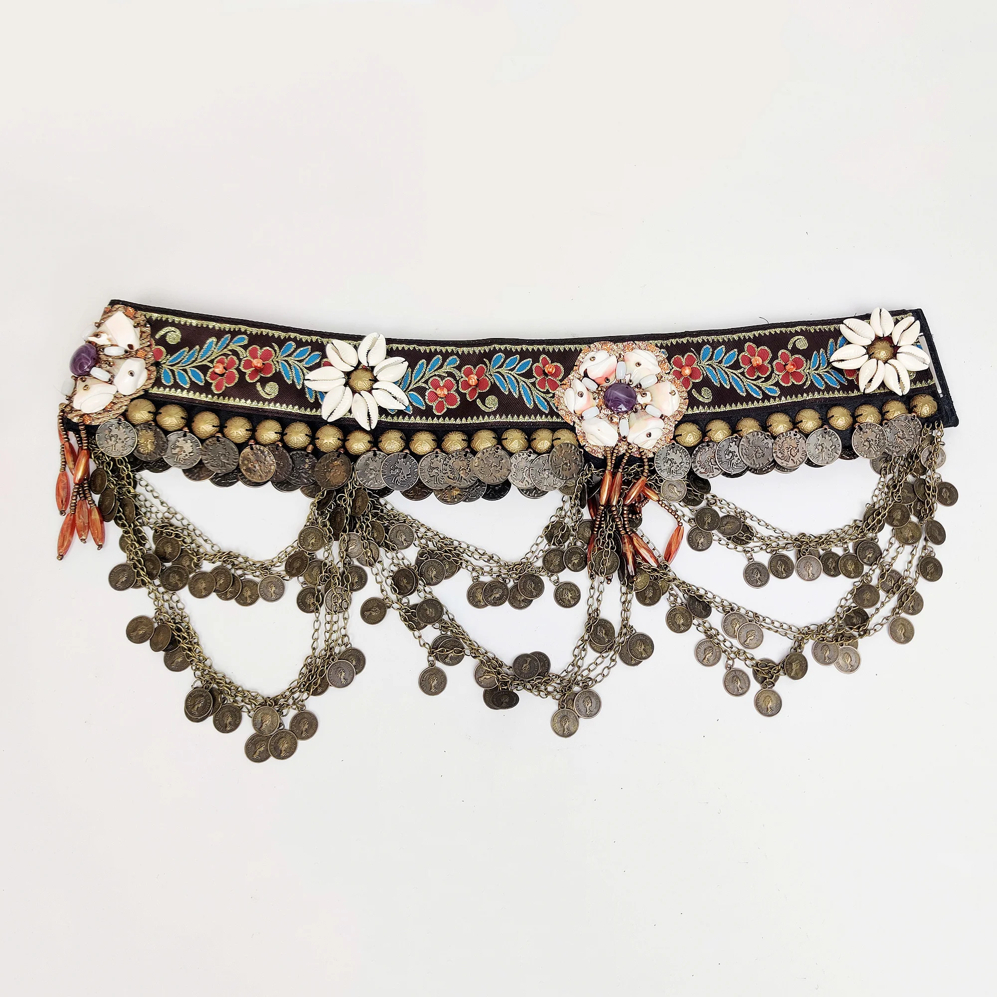 스웨그가 있는 자수 부족 벨리 댄스 벨트 코인 벨트