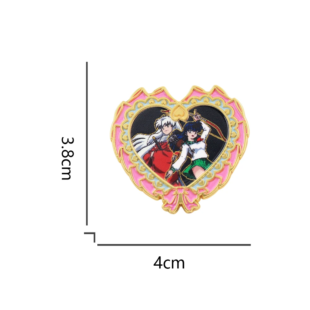 Inuyasha-And Higurashi Kagome Bow Heart Enamel Pin Classic Anime Character Badge Romantic Couple Brooch Valentine's Day Gift