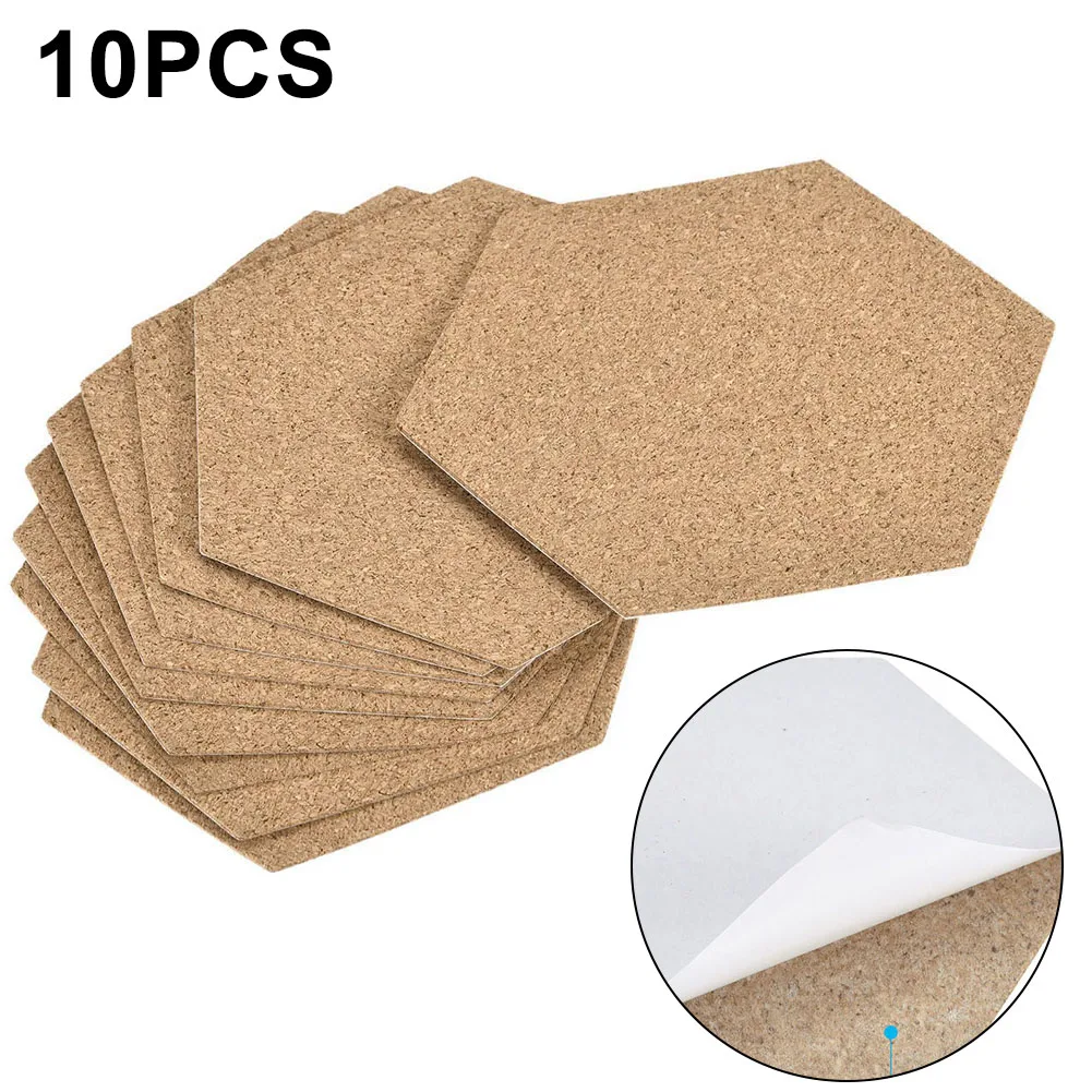 10Pcs Hexagon Cork Stickers Cup Mat Pad Adhesive Backed Wooden Anti-slip Mat Home Table Decor 100X85X1mm