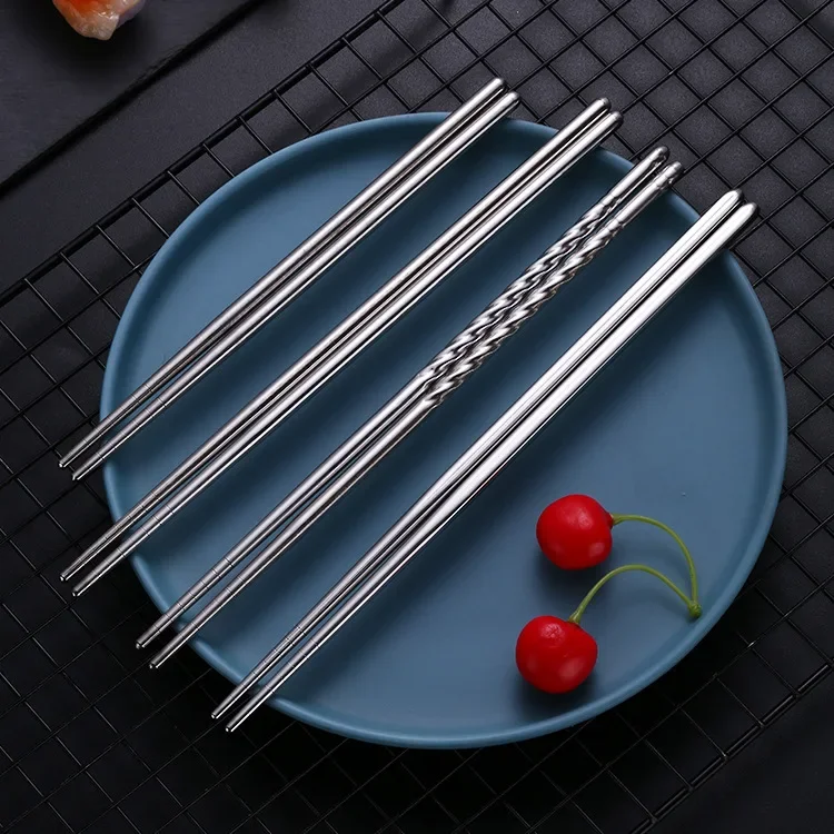 1Pair Practical Stainless Steel Square Chopsticks Chinese Stylish Healthy Light Weight Chinese Chopsticks Metal Non-slip Design