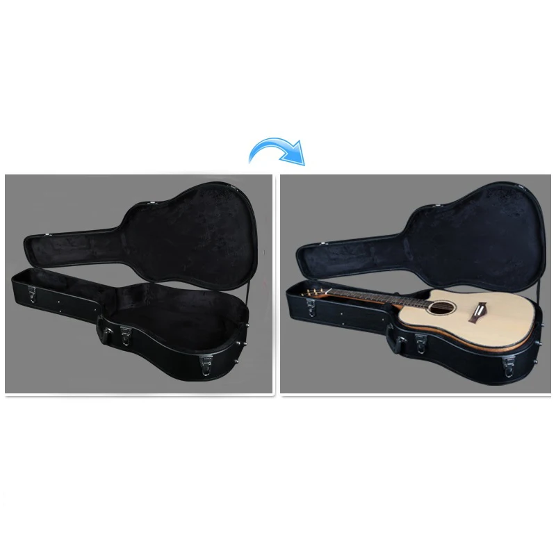 Wood Guitar Box Guitar Hardcase Black PVC Leather Material Velvet with Foam Lining for Acoustic or Classic Guitar 40\