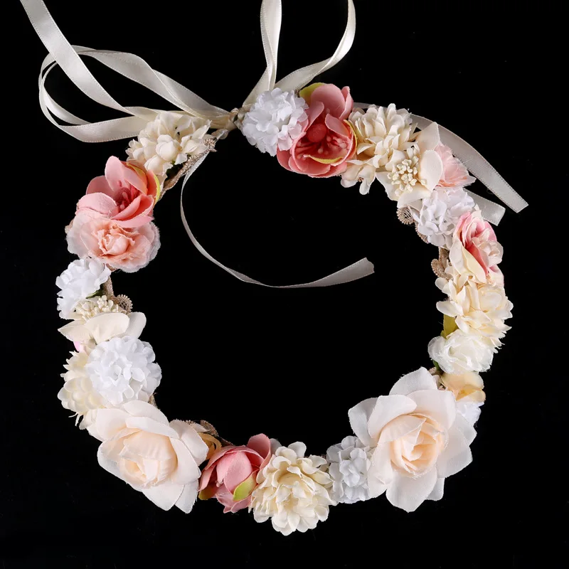 

Fairy Handmade Flower Crown For Women Elegant Simulated Flower Wreath Hairband Girls Outdoor Beach Photography Hair Accessories