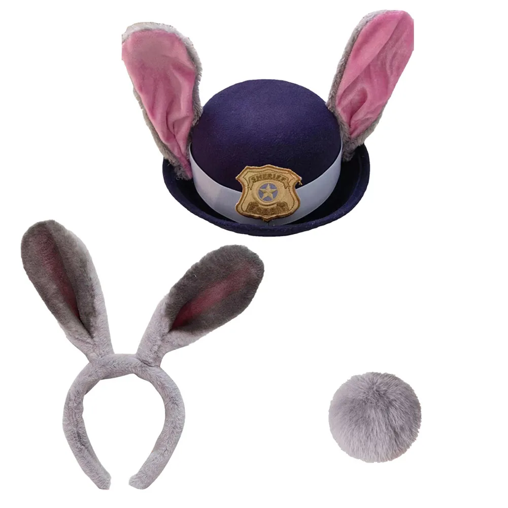 

Fantasia Judy Hopps шляпа женская косплей кроличий хвост повязка на голову с ушками мультфильм зоопарк Disfraz аксессуары для костюмов женский реквизит на Хэллоуин