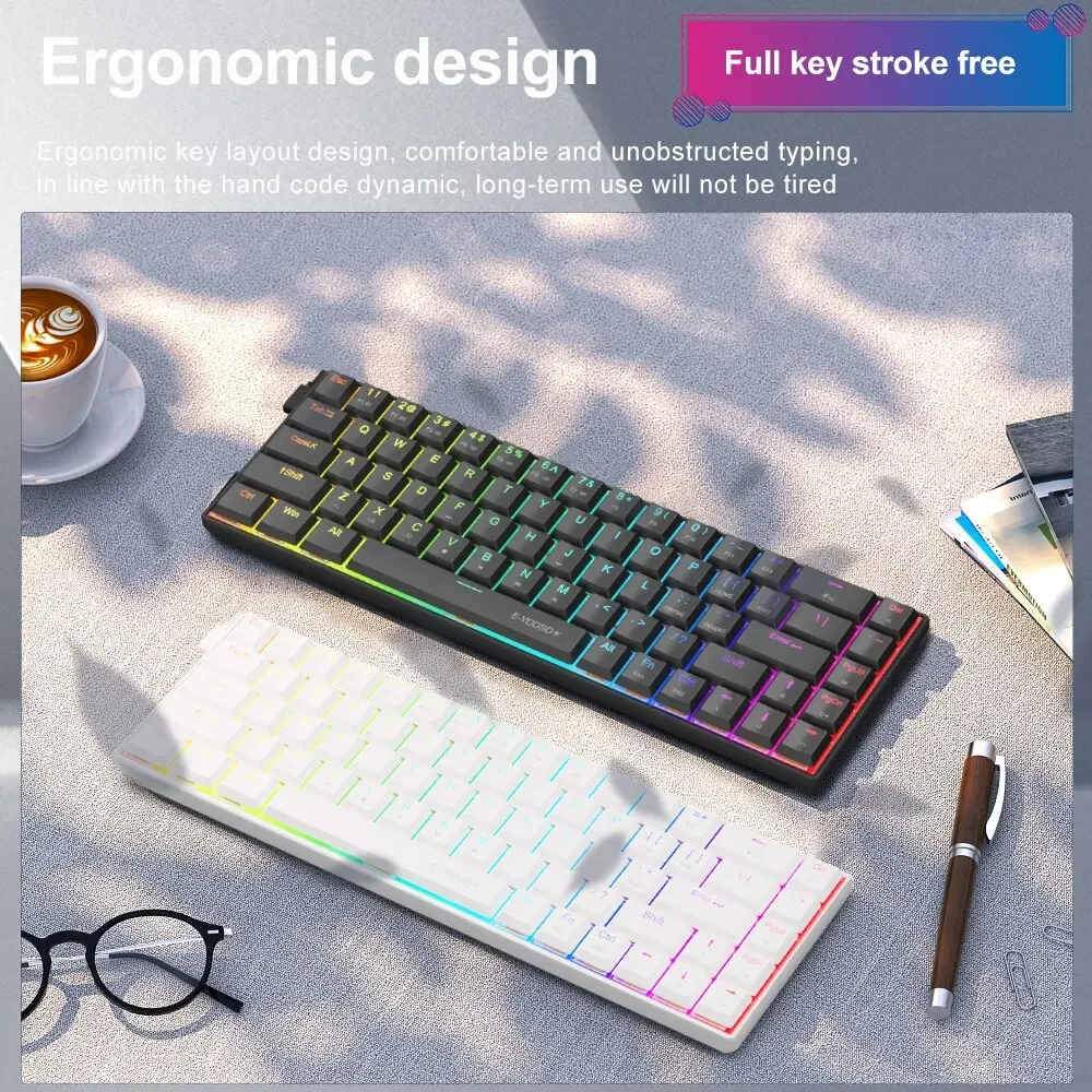 

A68 RGB Mini Slim USB Wired Mechanical Gaming Keyboard Red 68 Keys Gamer Russian Brazilian Compute Laptop