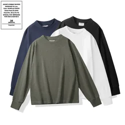 OKONKWO Basic 320g Heavy Duty Thick Solid Color Long Sleeve T-shirt Bamboo Cotton Sweaters Outdoor Fitness Sports Workwear Tees