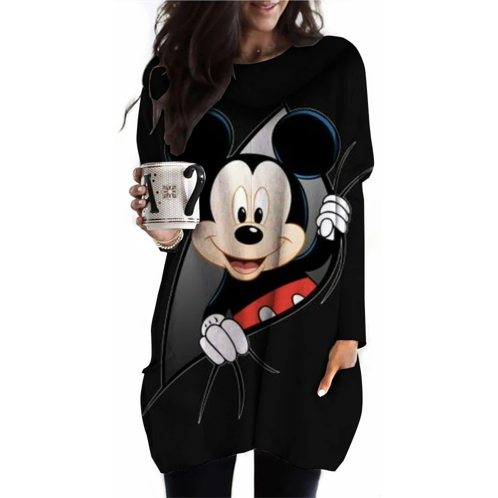 Women's Tops Long Sleeve Casual Pullover Jumper Pocket Tunic Disney Mickey Mouse Printed Wear T-Shirt Tops