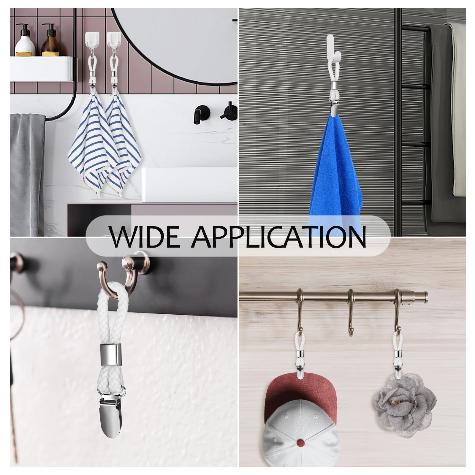 

16Pcs Towel Clips Cotton Rope Hanging Clamps for Bathroom Kitchen Hand Towel Holder Anti-Slip Design Hanging Clips Hook