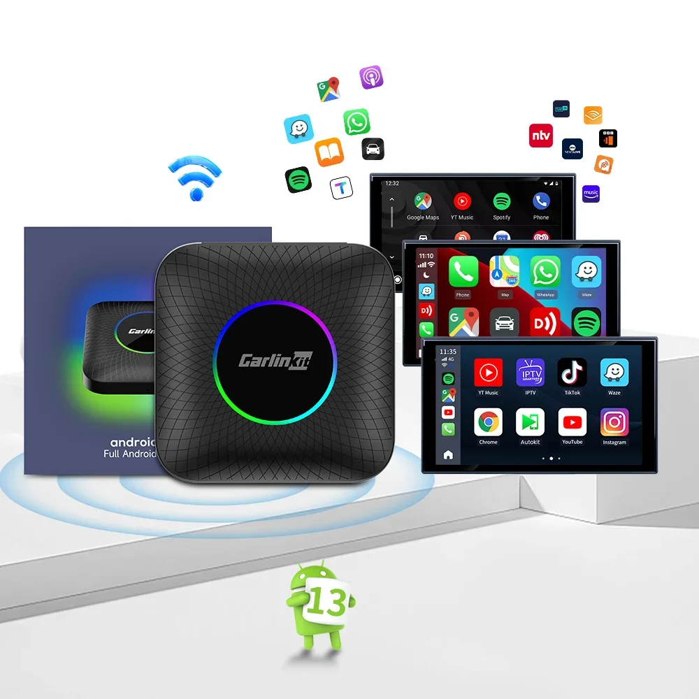 

CarlinKit Tbox Ambient Led Wireless CarPlay Android Auto 8GB+128GB Android Ai Box YouTube and Netflix for
