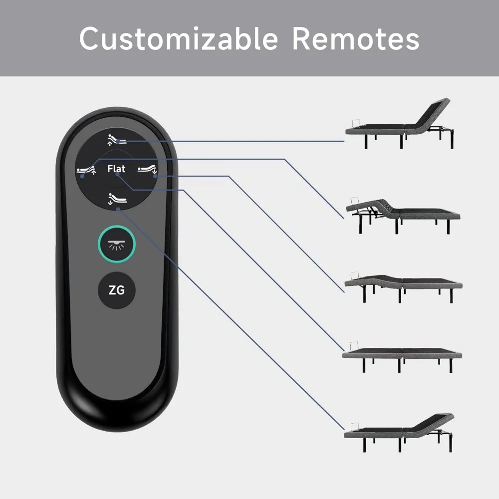 Marco de cama de metal ajustable Queen, cama plegable inteligente eléctrica con control remoto inalámbrico, LED, USB, cama plegable inteligente eléctrica