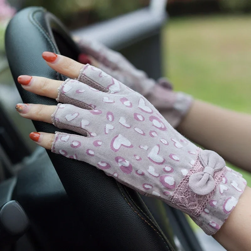 Gants de Protection solaire demi-doigt en dentelle de coton pur pour femmes, été, antidérapants, gants de conduite sans doigts, FS23