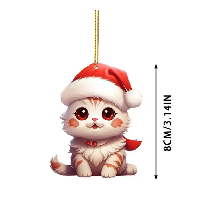 Durable Christmas Ornament Christmas Pendant Adorable Christmas Cat Rearview Mirror Hanging Pendant with Lanyard for Car for Cat