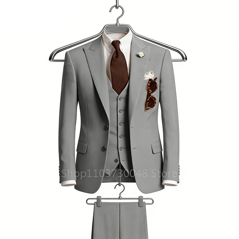 

Мужской однотонный костюм Slim Fit для свадьбы, пиджак с лацканами Peak, формальный смокинг для жениха, деловой костюм, пиджак на 3 пуговицы, жилет, c