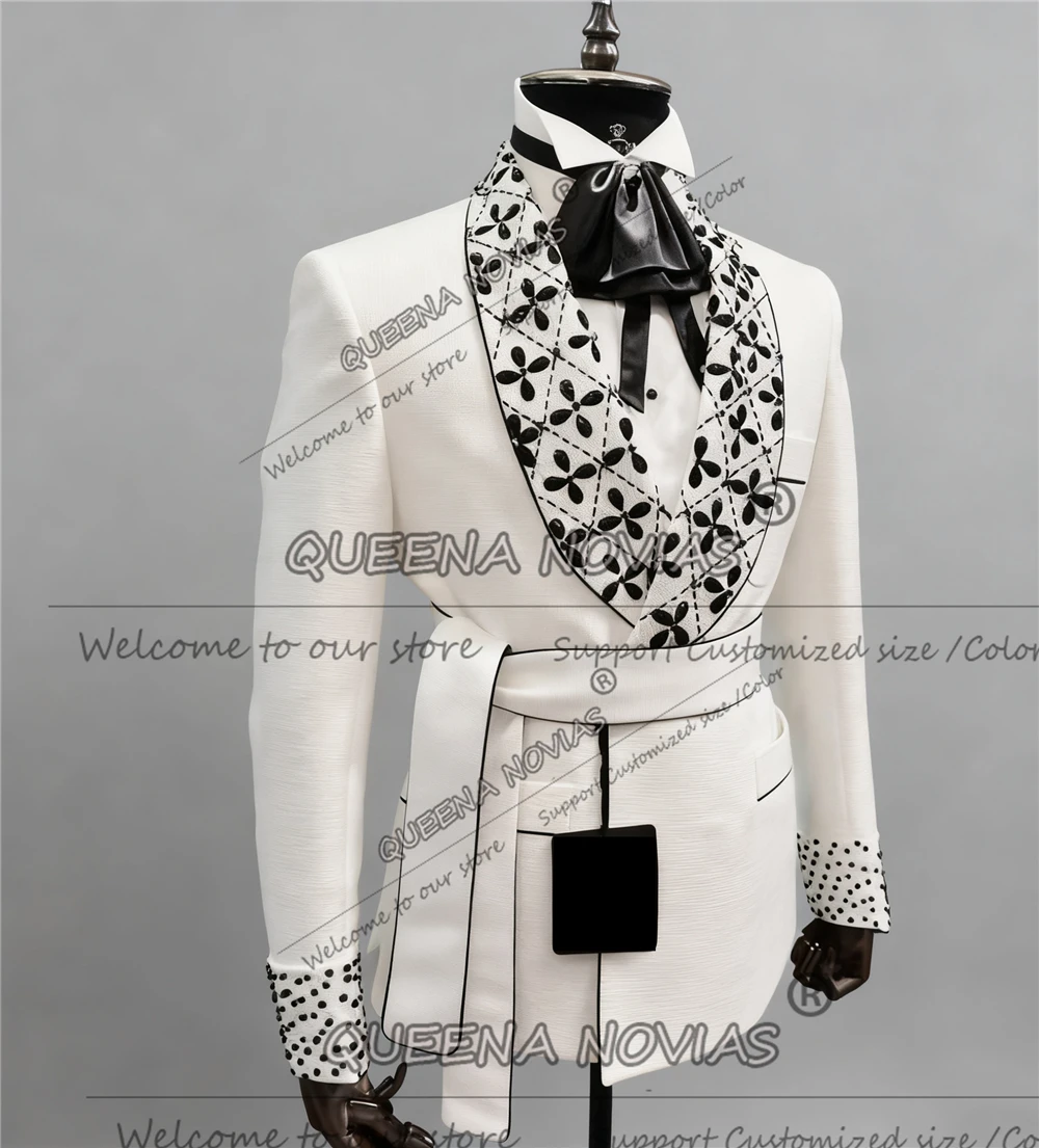 التألق الماس الخرز رجل الزفاف البدلات الرسمية 2 قطعة مجموعة مزدوجة الصدر العريس الحلل مخصصة شال التلبيب الدعاوى الرجال سليم صالح #3