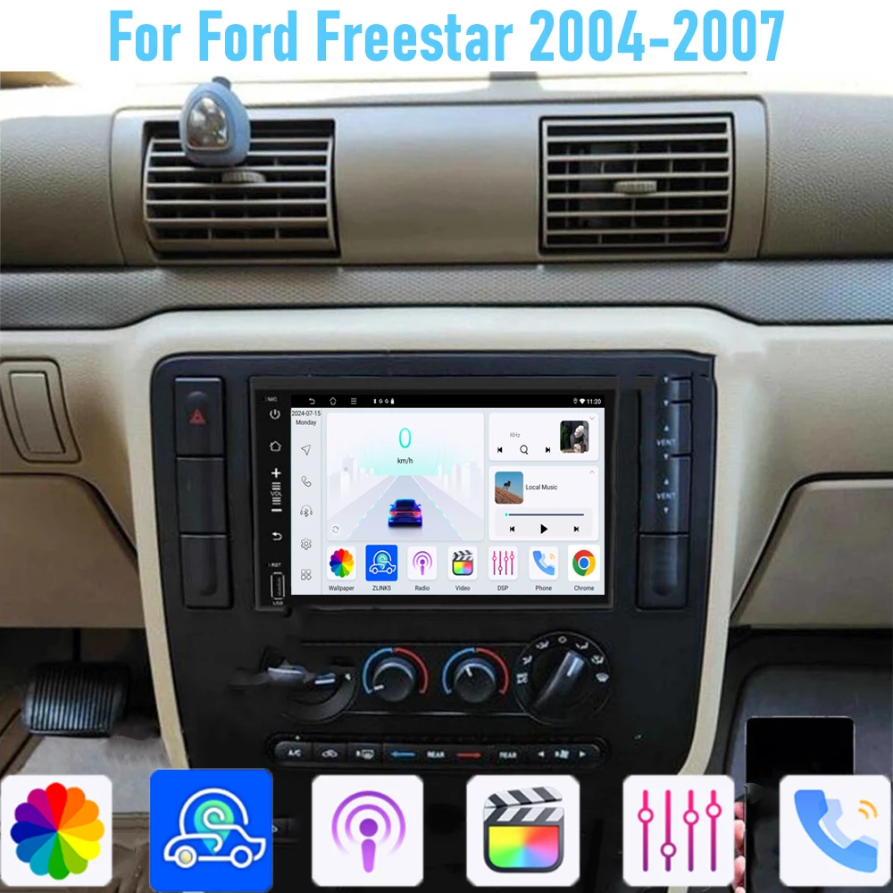Radio Estéreo para Auto de 7 Pulgadas con GPS de 64 GB para Ford Freestar 2004-2007, Sistema Inteligente con Carplay Inalámbrico, Android Auto, Unidad Principal, WIFI y Navegación