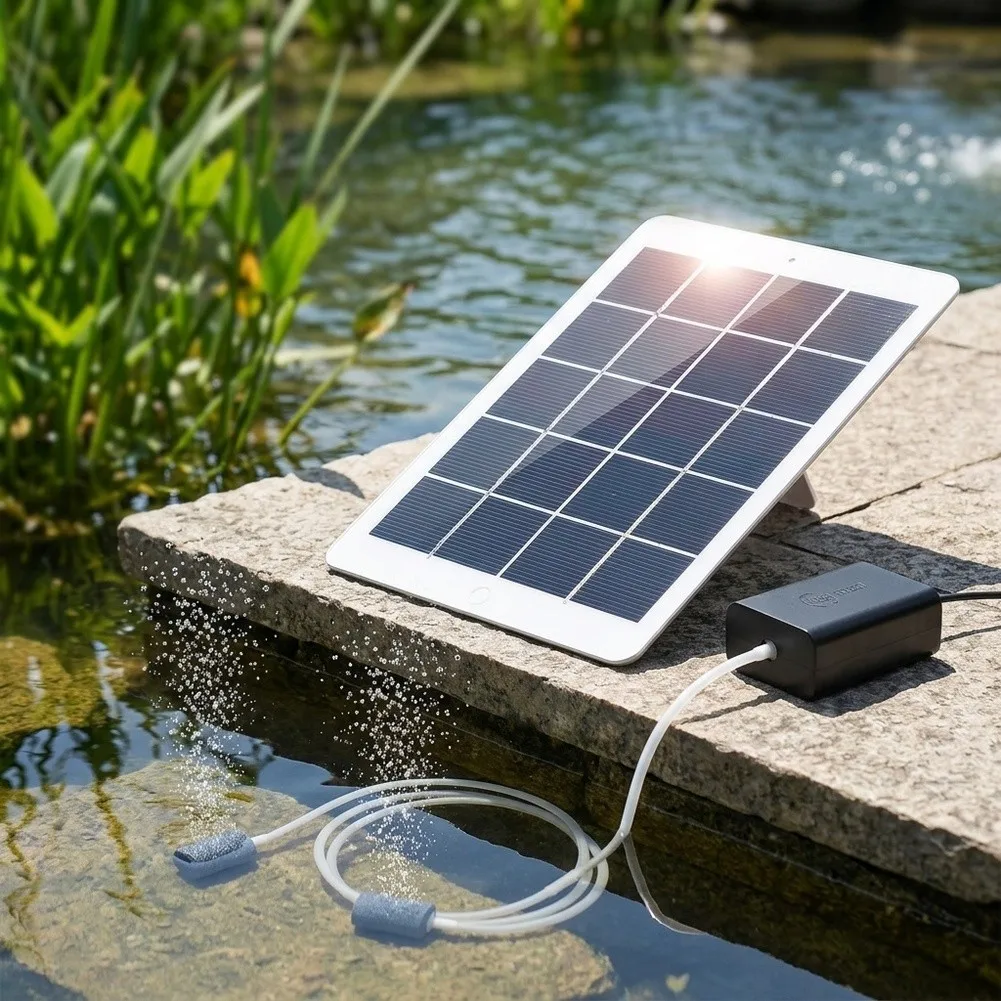 for Outdoor for Power Solution Aquarium Pump Solar Panel Oxygenator Kit Air Diffuser Automatic Activation Dual Air Stones