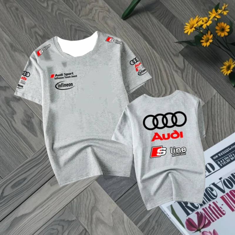 

2025 2025 Summer Audi Racing Motorcycle Print Quick-drying Short-sleeved T-shirt Men's and Women's Same Children's Sports Top