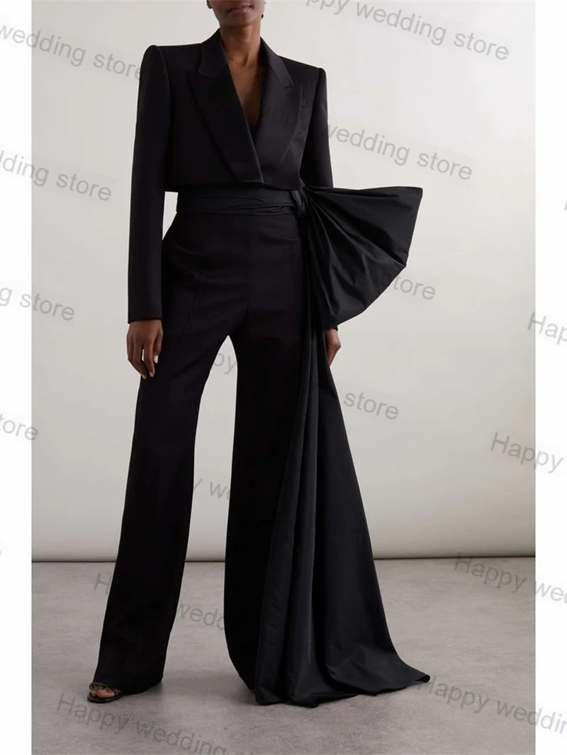 Black Women Suit Pants Set 2 Piece Blazer With Belt Formal Office Lady Sexy V Neck Prom Jacket Tailored Size Coat Trousers