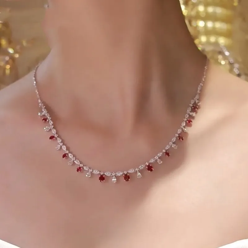 

ZOCA New Arrival Water Drop Ruby Zirconia 925 Sterling Silver Necklace for Women Fine Jewelry