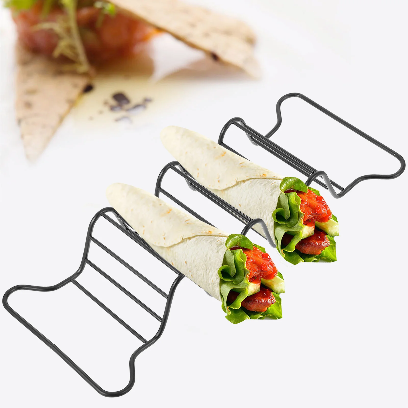 Stainless Steel Taco Holder Multi-Shell Compartments Taco Rack Oven Grill Baking Serving Tray Holder for Hard