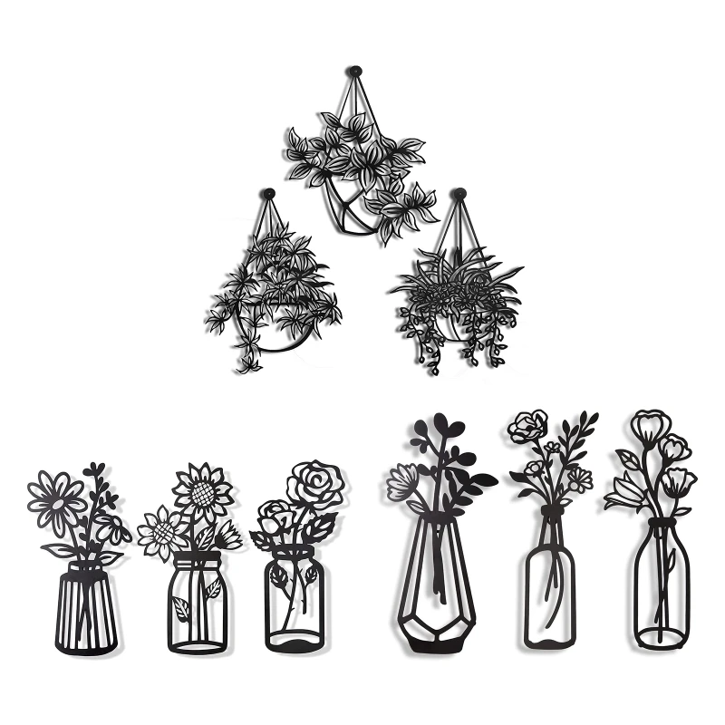 

3Pcs Metal Flowers Wall Decor Metal Wall Sculpture for Patio Balcony Black Decor Drop shipping