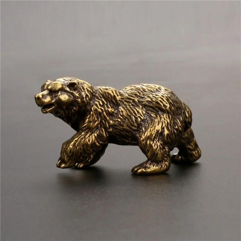New 1Pc Solid Brass Brown Bear Statue Mini Polar Animal Figurine Tea Pet Desk Table Home Decoration Crafts Office Table Decor