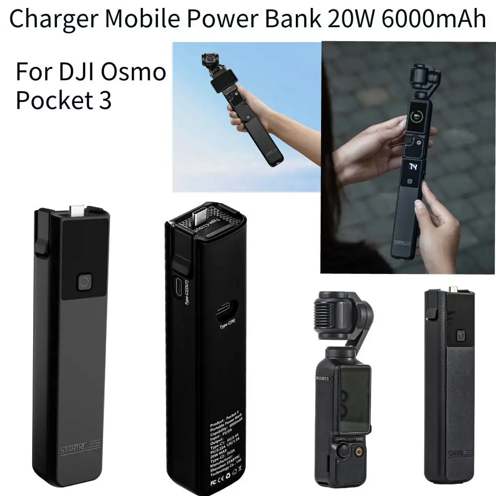 For DJI Osmo Pocket 3 20W 6000mAh Handheld Fast Charging Charger Portable Handle Grip Charger Camera Power Bank Accessories