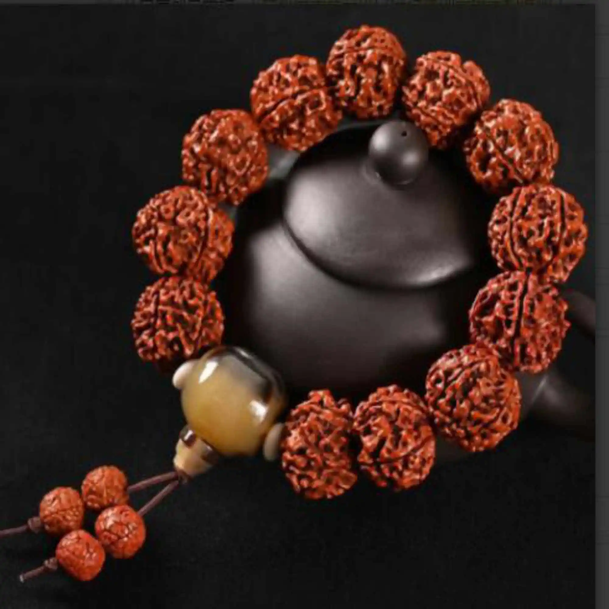 Donkey Kong Bodhi Hand Buddha Bead Bracelet Five petals Red Leaves Wood Beaded Eco-Friendly Semi-Precious Stones Trendy Men