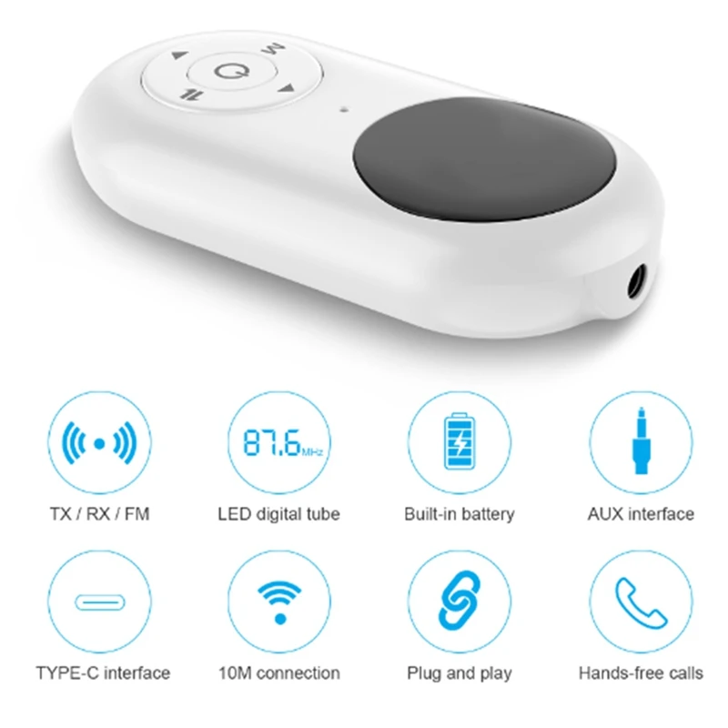 マイク付きワイヤレスオーディオレシーバー,耐久性のあるトランスミッター,FM,ハンズフリー通話,3.5mm AUX,ステレオミュージック,Bluetooth 5.3, 3 in 1