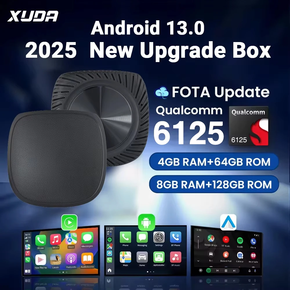 XUDA CarPlay AI Box SM6125, Android 13 8 Cores 8G+128G Smart Android TV Box Wireless CarPlay Android Auto Support 512GB SD