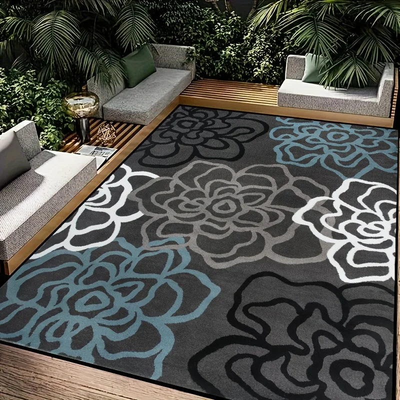 Artistic Large Bloom Floor Mat Stylized Flower Motif For Garden Deck Summer Aesthetic Interior Decor
