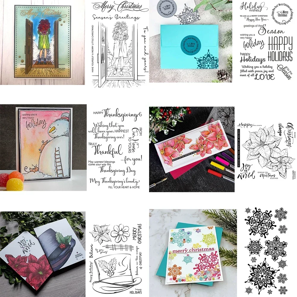 

Набор прозрачных штампов «Пуансеттия/Снежинки» для творчества: праздничные пожелания, зимние сезоны, эмоциональные слова для скрапбукинга и изготовления открыток