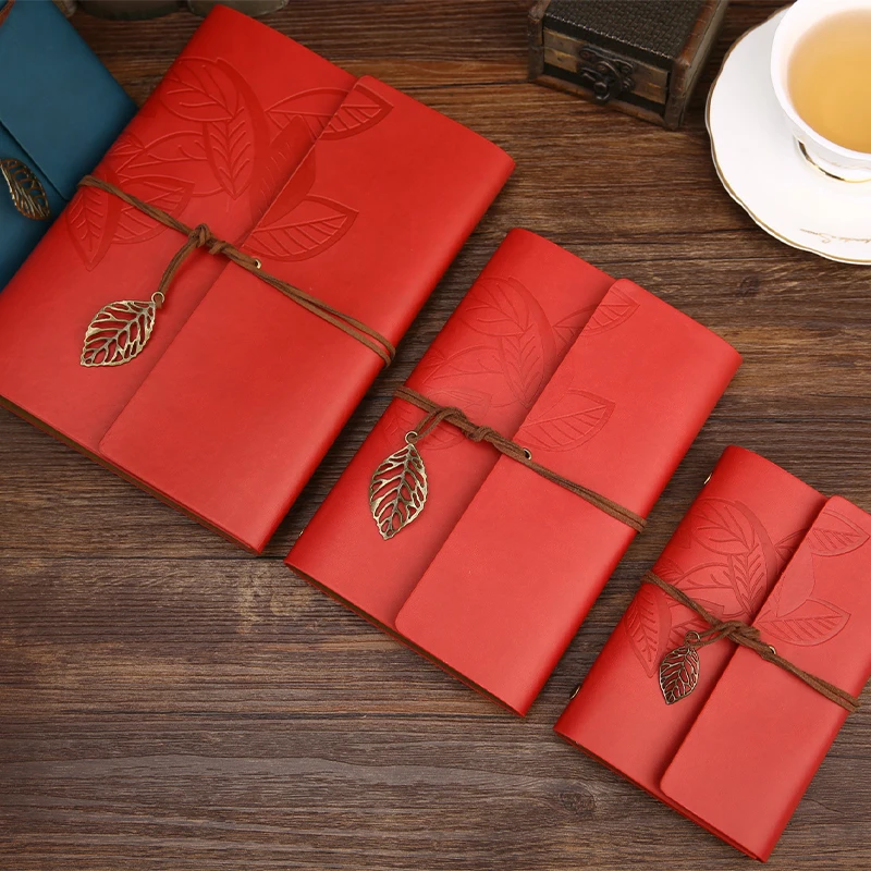 Vintage Embossed Leaf Loose Leaf Notebook  Aesthetic Travel Journal  Autumn PU Leather Diary Planner With Metal Leaf Pendant