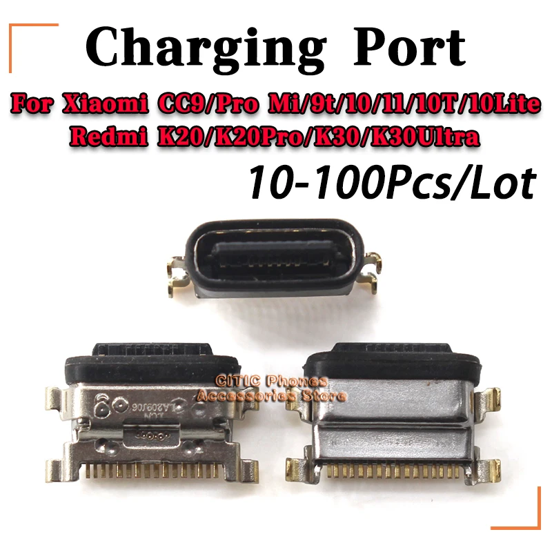 10-100Pcs/Lot Type-C USB Charging Dock Connector Port Socket For Xiaomi CC9 Pro Mi 9t 10 11 10T/10 Lite/Redmi K20 Pro K30 Ultra